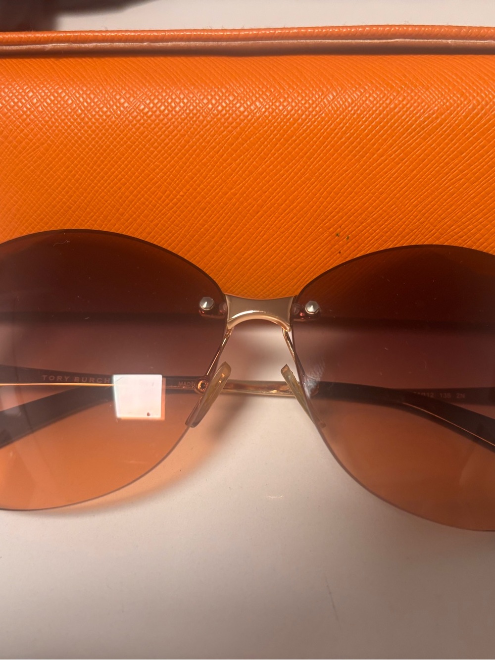 Tory Burch Gold-Trim Orange Gradient Rimless Sunglasses
